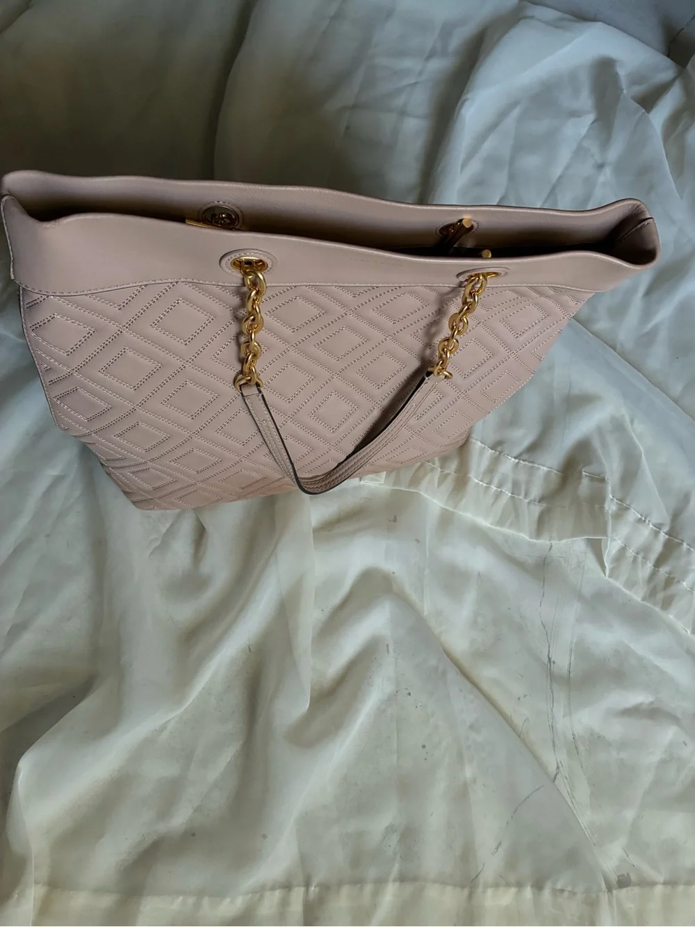 Tory Burch Quilted Tote in Dusty Rose with Gold Hardware